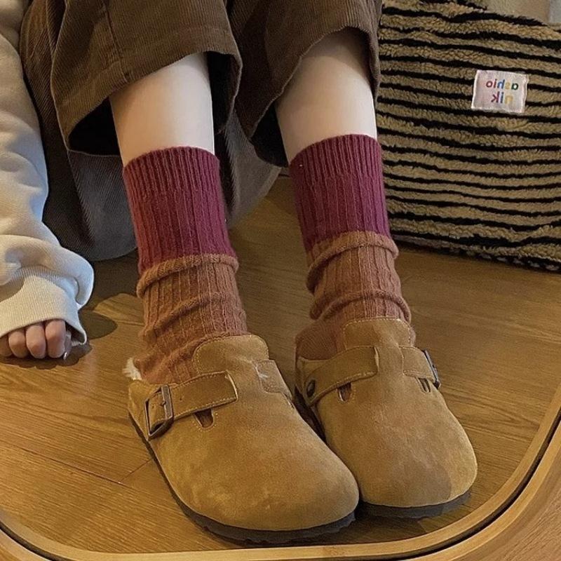 Women's Autumn and Winter Vintage Color Contrast Wool Tube Socks