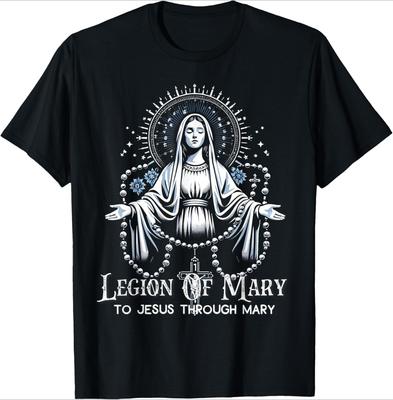 Legion Of Mary Our Lady Catholic Pattern Design -100% Cotton Summer Casual Round Neck Printed Men's T-shirt.