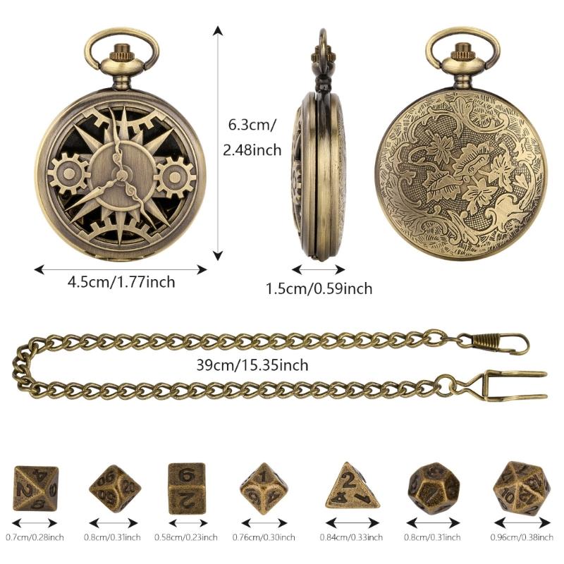 Portable and Stylish Pocket Watch Set Polyhedral Dices Set with Pocket Watch Case Pocket Watch Case Pendant