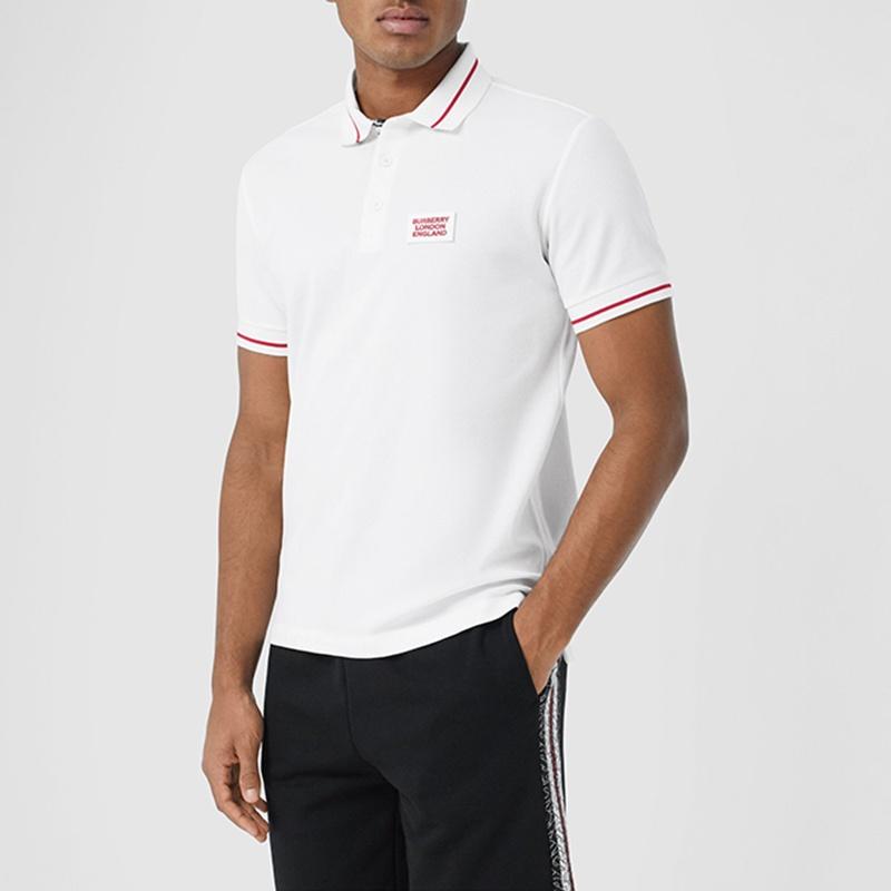 Burberry Men Logo Embroidered Short Sleeve Polo Shirt White Men's 80259731
