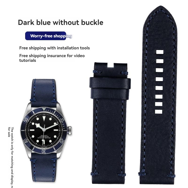 For TUDOR Black Bay Qicheng Bronze Little Red Flower Zenith Vintage Genuine Leather Watch Strap Men 22mm 23mm Cowhide Wristband
