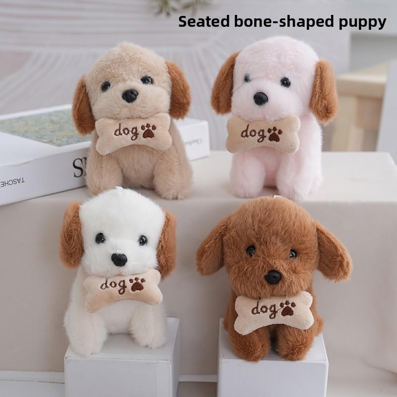 Sitting Cute Dog Plush Toy With Bone Decor And Letter Embroidery For Gift Kids