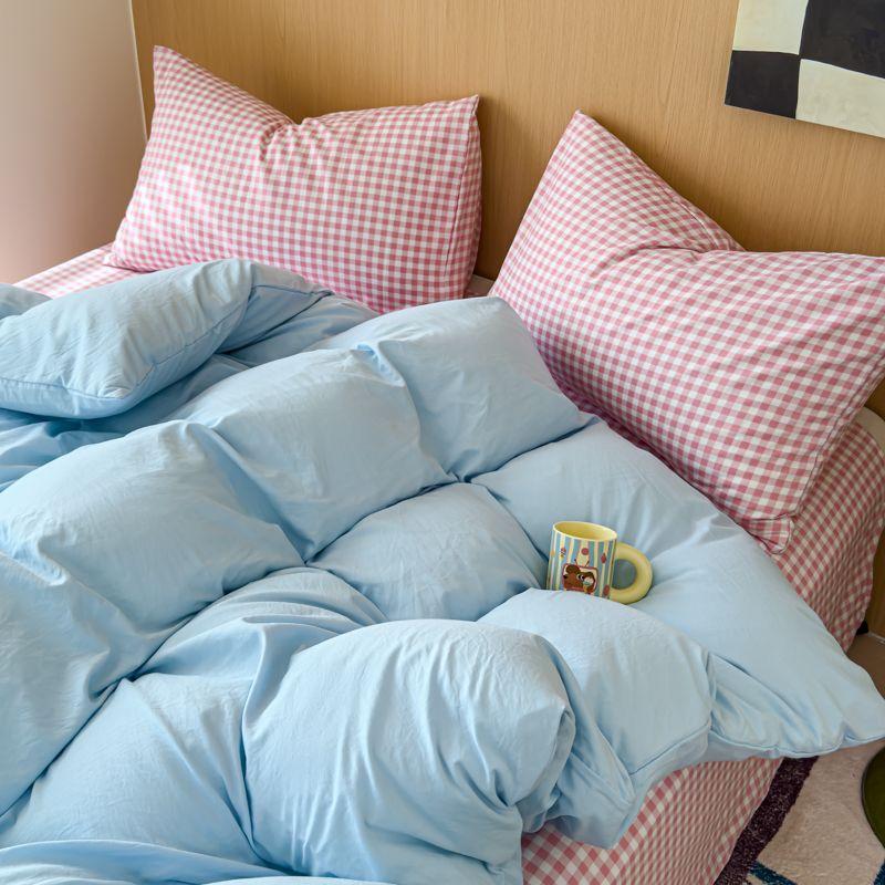 

Ins Korean Style Pink Plaid Bedding Set New No Filling Warm Twin Full Queen Size Girls Bed Sheet Set With Pillowcases Twin150x200 3pcs