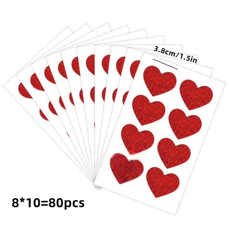 

80pcs Red Heart-Shaped Stickers - Glossy Valentine s Day Party Decorations, Gift Wrapping, Scrapbooking & DIY Crafts as shown
