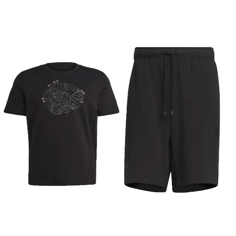 

Adidas Printed Crew Neck Short Sleeve Simple Comfortable Five Point Pants Casual Sports Set Men Sets Black IA6390+IT3930 S