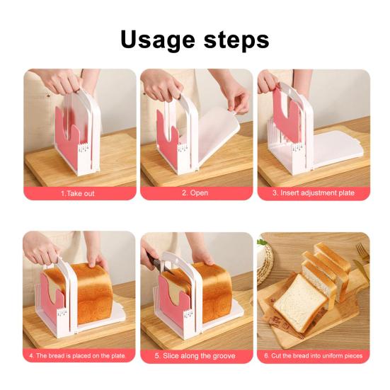 Bread Slicer for Homemade Bread Adjustable Foldable Bread Cutter with Equispaced Slots And Stable Holder Kitchen Gadget for Even Slices Sandwiches