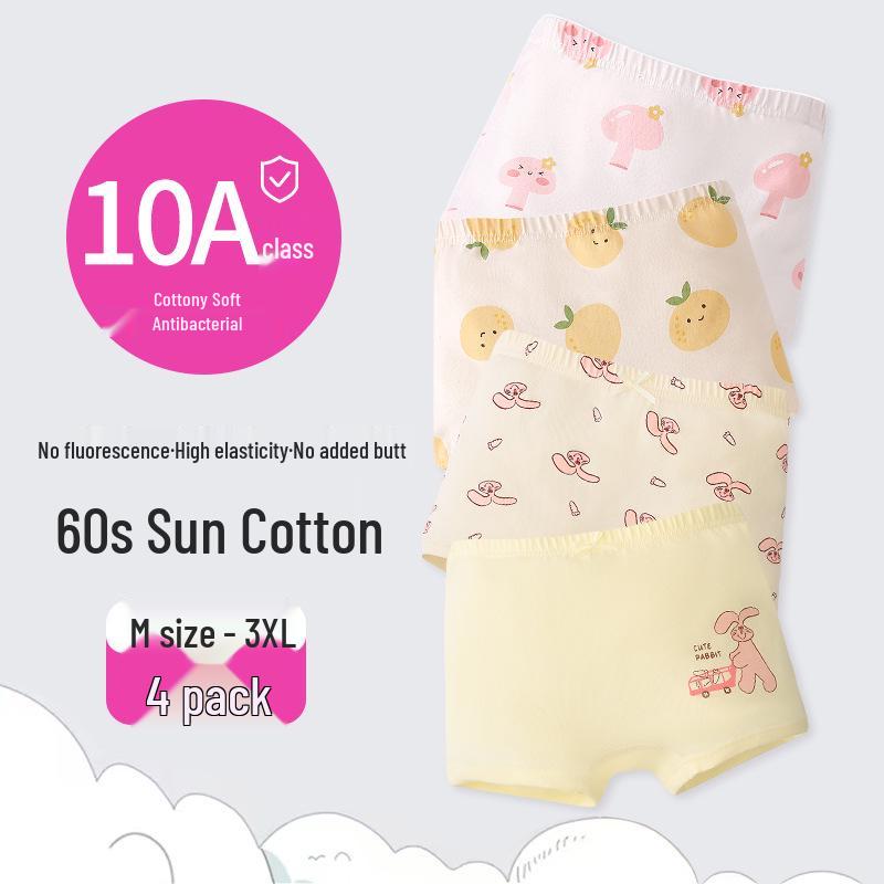 Girls' Cartoon Pattern Cotton Boxer Briefs - Thin, Antibacterial, Four Seasons Toddler & Young Child Style