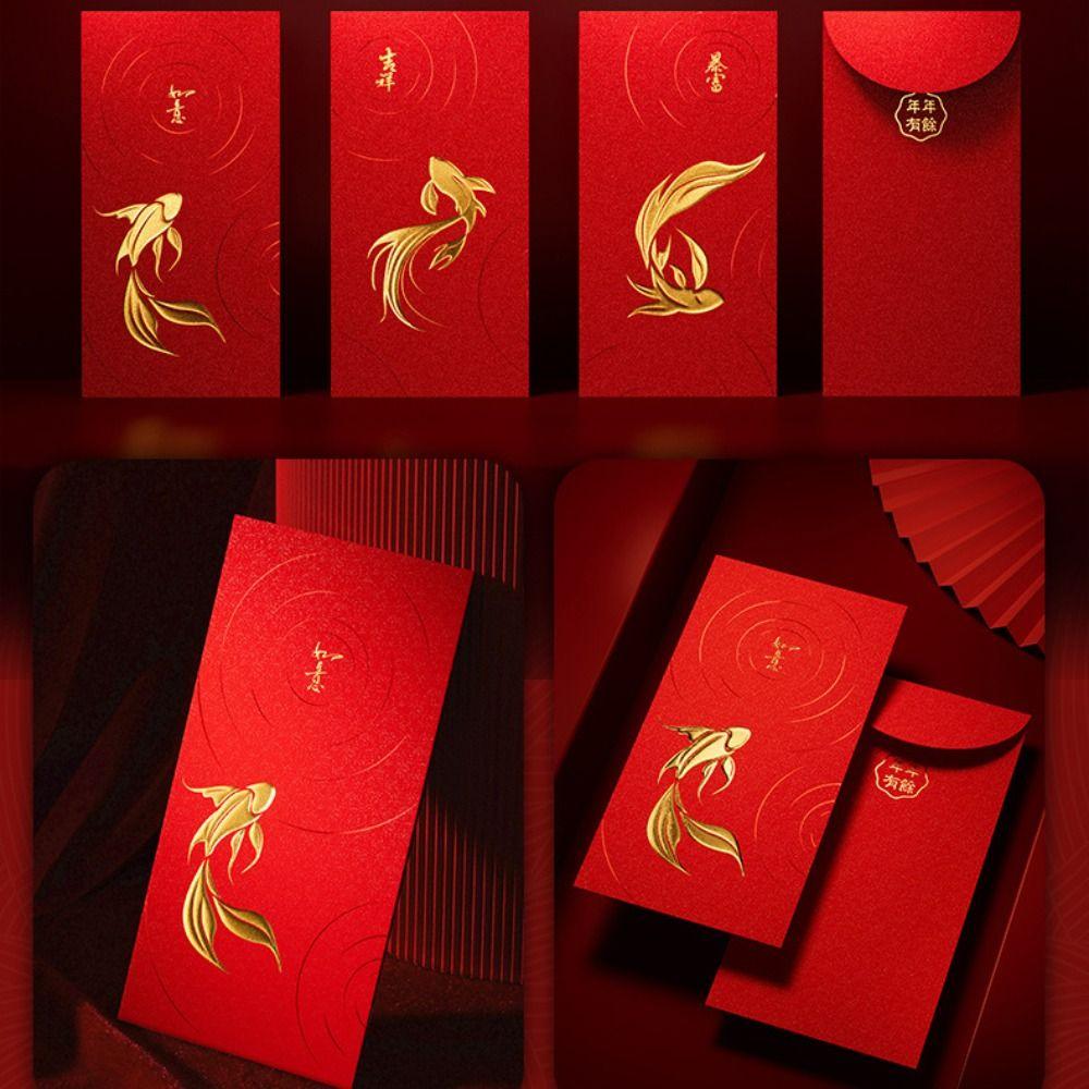 5/6/8pcs Traditional Red Packet Paper Luck Pocket New Year Blessing Red Envelope  Chinese Wedding