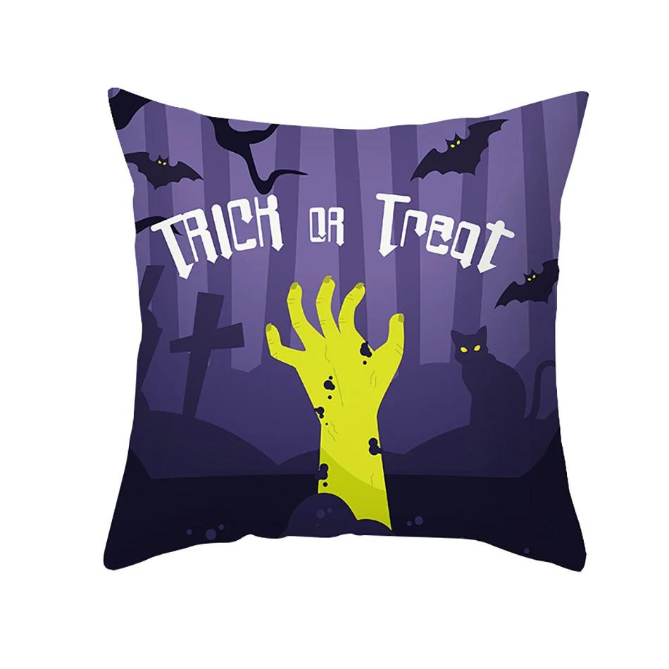 Home Decor Halloween Cushion Cover Skull Cat Scary Pumpkin Bat Castle Print Square Pillowcase Party 45X45Cm Funda De Almohada