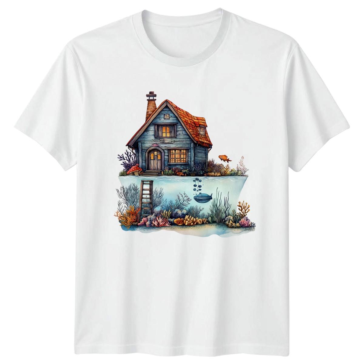 Watercolor Underwater Cottage T-Shirt Fantasy Ocean Nature Gift For Him And Her XXXXL