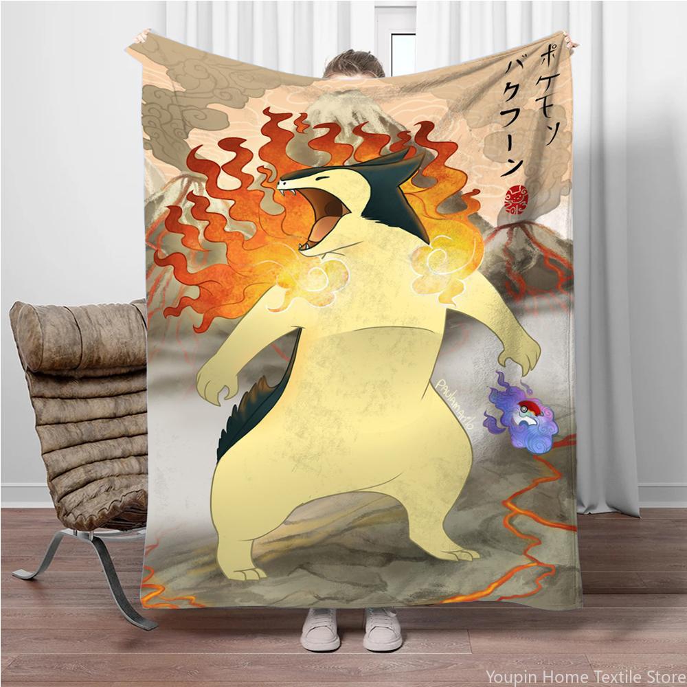 Pokemon Cartoon Retro Charizard Anime Flannel Blanket Pikachu Figures Home Sofa Lunch Break Blankets Children Student Kids Gifts