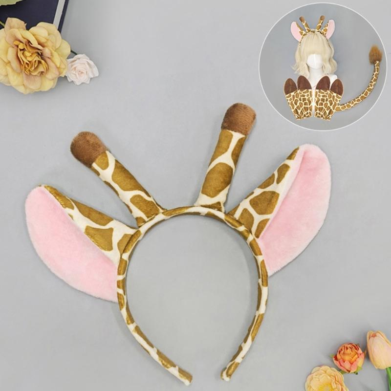 Realistic Giraffe Ears Hooves and Tail Plush Costume Set for Children Role Play Parties and School Event