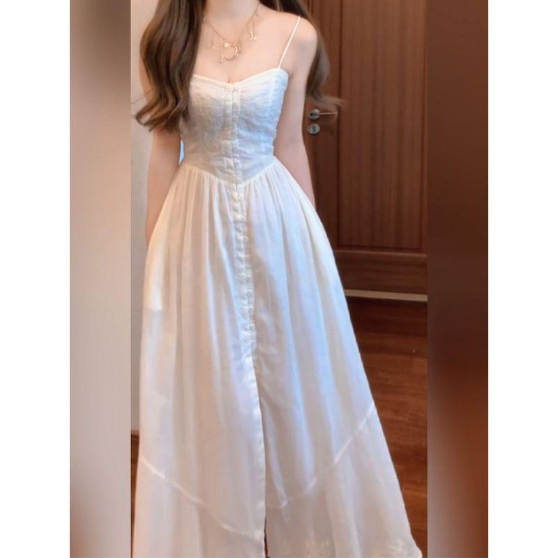 

Syj/Shuyijia Slightly Oversized Girls French Style Pure Desire Sexy Sling Dress Fancy Tight Waist Slim Looking A- line Dress Suspender Skirt M