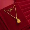 Fu Lu Ping An Hollow Gourd Pendant Necklace, Gold-Plated Brass O-Chain Clavicle Jewelry