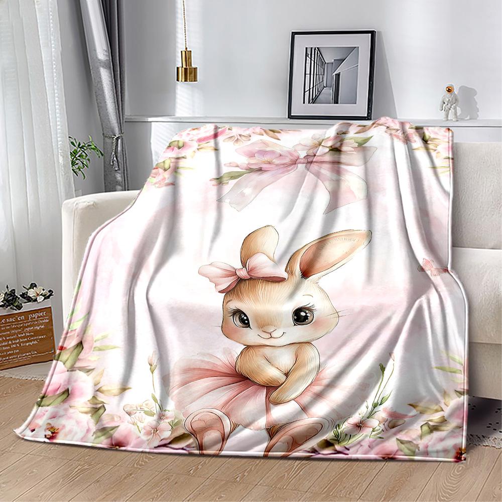 Pink Bunny In Flowers Blankets are suitable for living rooms,making them an ideal choice for outdoor travel and gifts.