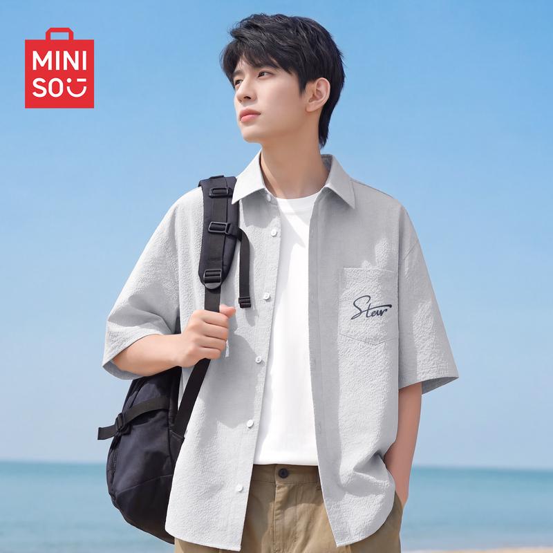 MINISO Men's Summer Loose Fit Water-Repellent Short-Sleeve Shirt