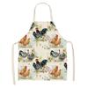 1pc Rooster Hen Printed Linen Apron Dinner Bib Kitchen Cooking Baking BBQ Stain Resistant Apron Home Cleaning Accessories