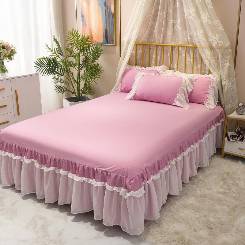 White Gauze Lace Lotus Leaf Lace Bed Skirts Princess Style Solid Color Bedspread Bed Cover Non-Slip Sheets For Girl Bed Cover