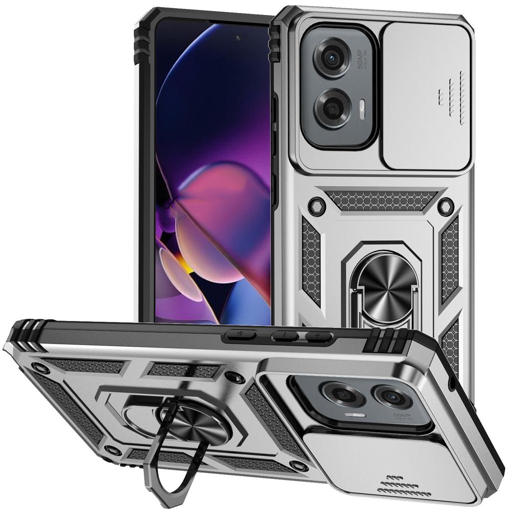 For Motorola Moto G Stylus 5G (2024) Case Ring Kickstand PC+TPU Phone Protector with Slide Camera Cover