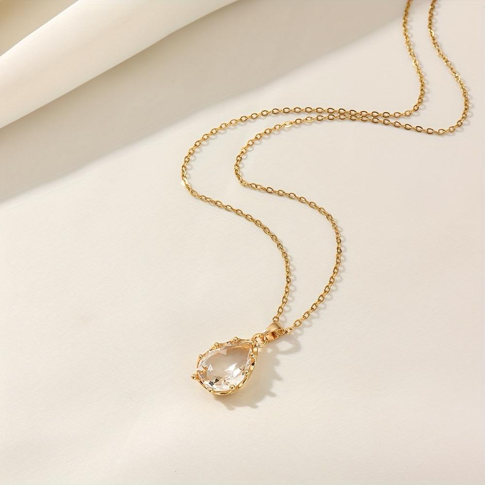 Fashion Drop Shape Zirconia Pendant Necklaces for Women Sparkling Golden Stainless Steel Necklace Jewelry