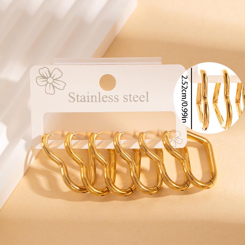 Korean Style Stainless Steel Cross-border Hoop & Stud Earring Set - Niche Elegant Titanium Steel Earrings for Commute.