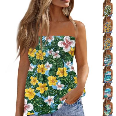 Summer Tube Tops For Women,Cute Sexy Off Shoulder Floral Print Sleeveless T-Shirt