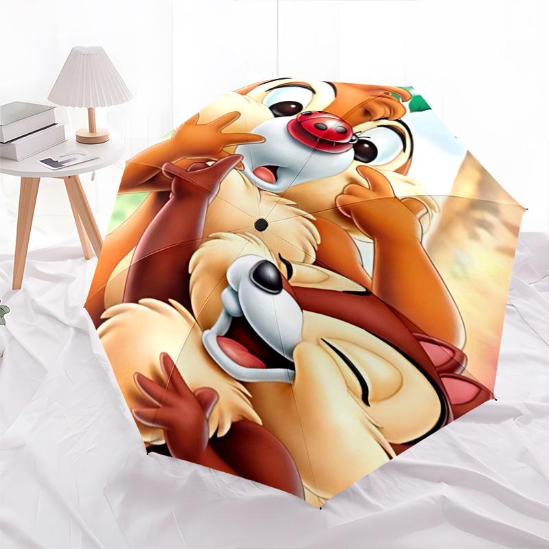 Chips and Dale, Cartoon Squirrels Themed Automatic Opening and Closing Umbrella, Brightly Colored 8-rib Portable Umbrella, Suitable for Men
