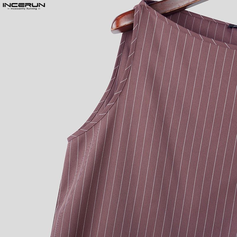 INCERUN Two Pieces Sets Men Casual Sleeveless Striped Tank Tops and Long Pants Trousers Outfits