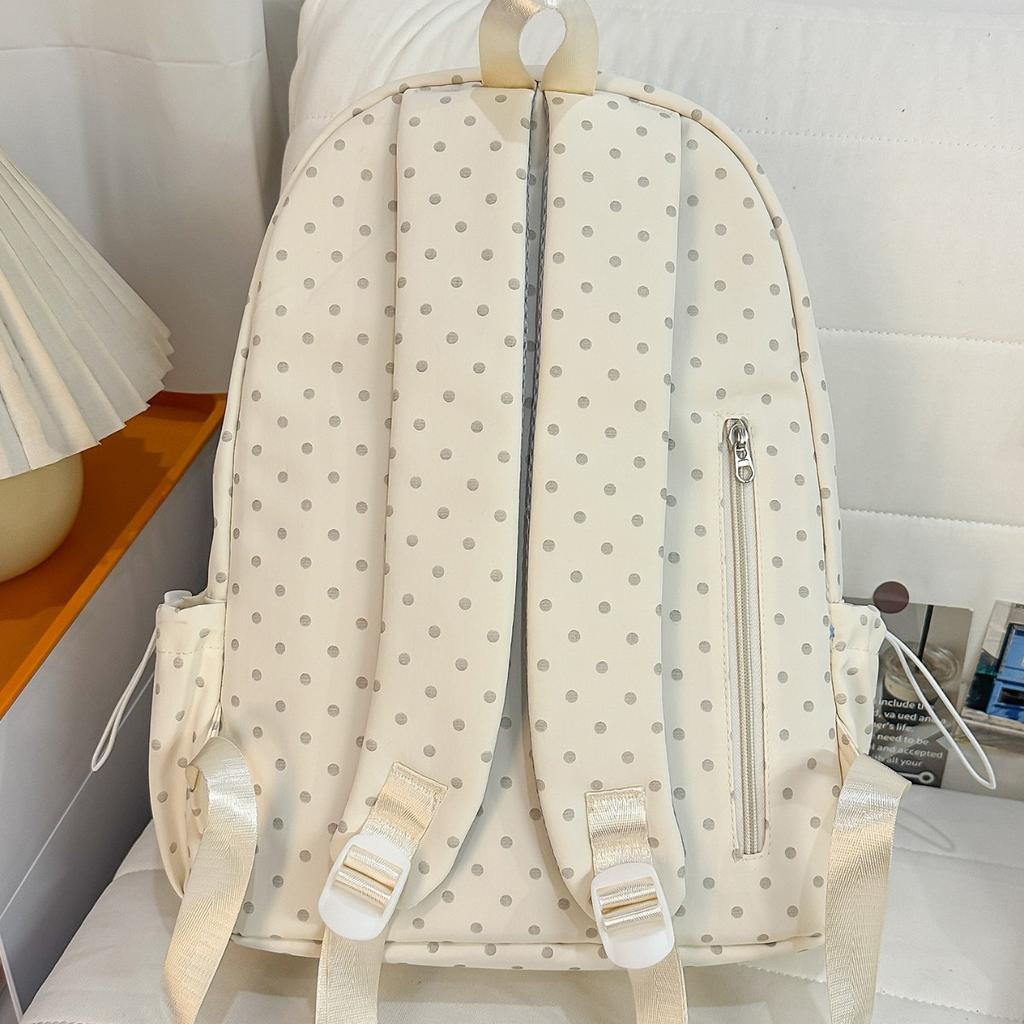 Schoolbag Korean Small Fresh Schoolbag Female College Student Simple Polka Dot Backpack Lightweight Large Capacity Junior High School Student Backpack