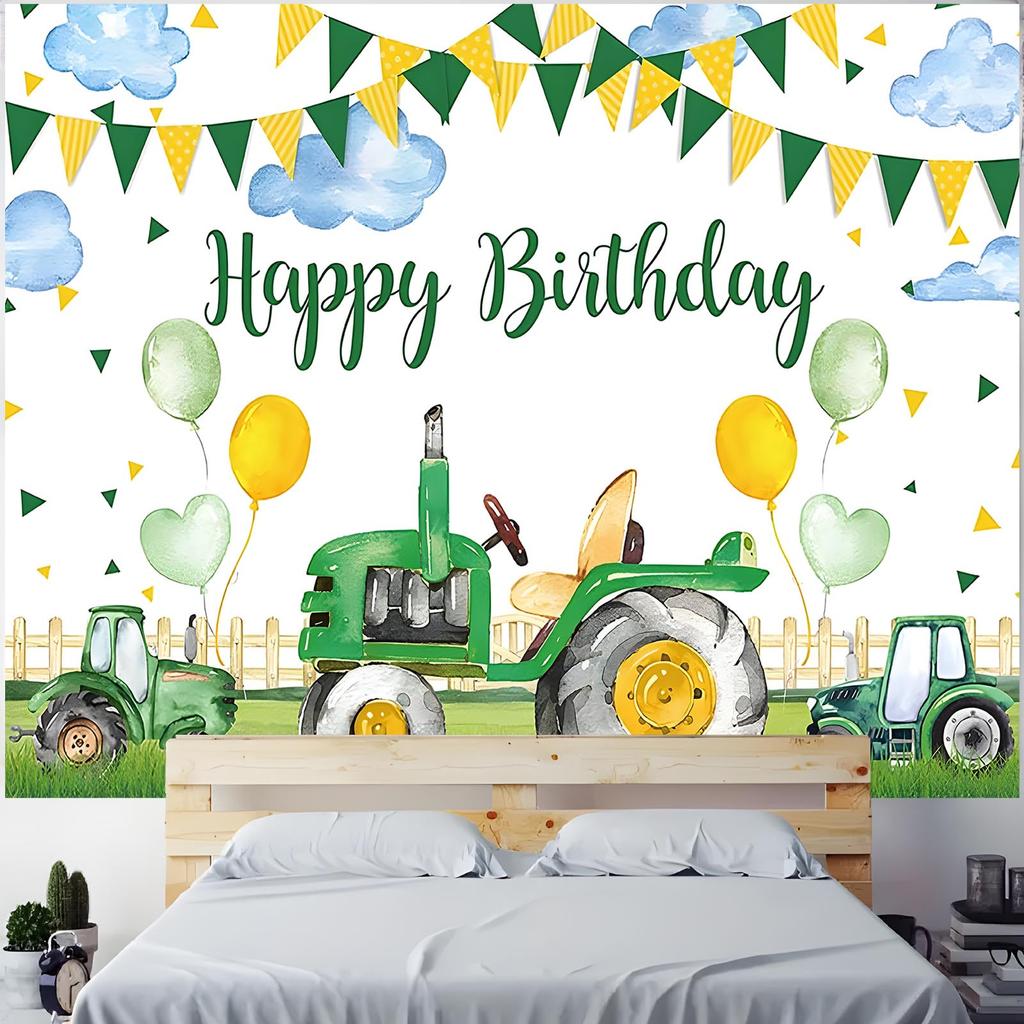 1 Piece of 2D Flat Printing Party Banner - Tractor-themed Birthday Backdrop for Farm Use - Background Prop - Wall Decoration