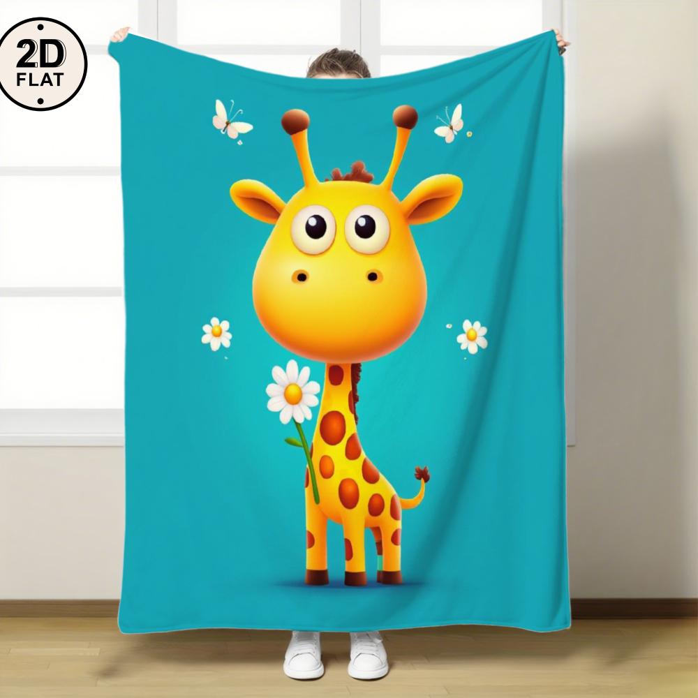 

[2D Плоское] 1 шт. Мягкое и уютное фланелевое одеяло с мультяшным принтом жирафа. Идеально подходит для подарка. 30x40in