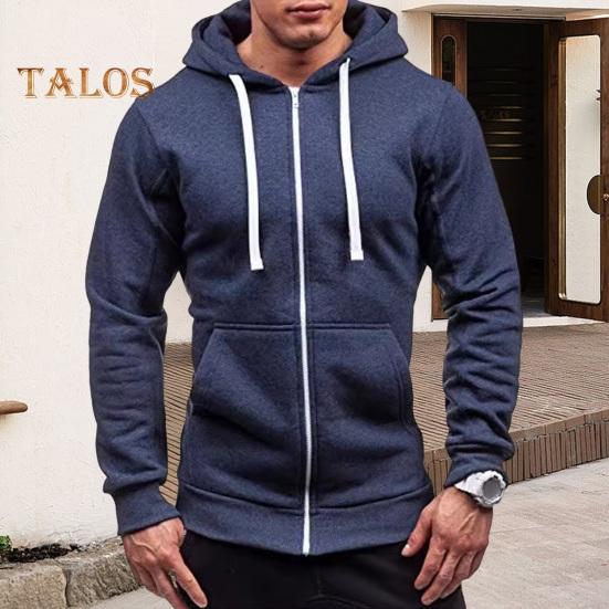 Podzim Zima Pánská bunda S kapucí Stahovací šňůrka Zip Dlouhé rukávy Jednobarevný Cardigan Elastické manžetové kapsy Bunda s kapucí střední délky