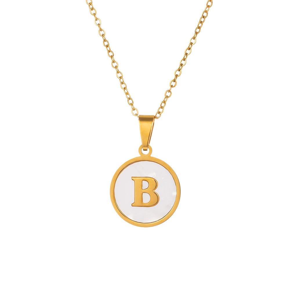 Round Gold Color 26 Letter Necklaces Alphabet Shell Pendant Necklace for Women Men Stainless Steel Chain Jewelry 1PC