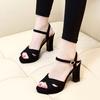 Fashion 2025 Gladiator Sandals Fashion Women Sandals High Heels Open Toe Ankle Strap Faux Suede Shoes Size 34-40 Pumps Black