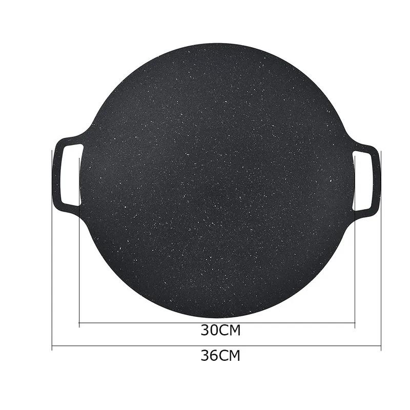 1pc Korean BBQ Grill Pan Medical Stone Coating Non-stick Marble Camping Round Griddle with Handle for Baking,Grill,BBQ