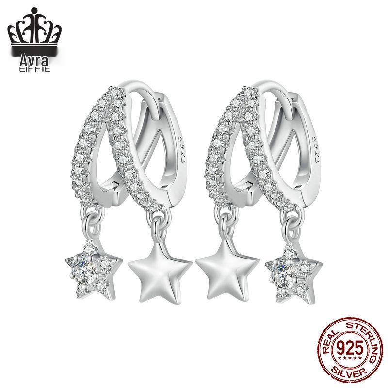 Avle Swaying Double Ring Star Earrings - S925 Sterling Silver, Cross-Border Women's Versatile Design