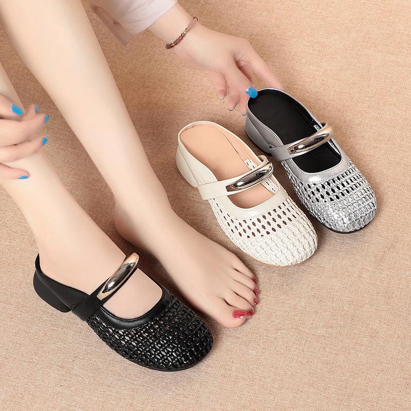 Baotou Sandals For Women Wearing Summer Shoes For Women, Versatile Hollow Breathable Semi-Torched Women's Shoes Comfortable