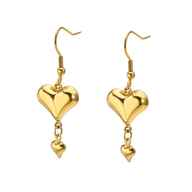 European and American Titanium Steel 18k Gold Heart Jewelry Set (Necklace, Bracelet, Earrings) - Clavicle Chain Light Luxury