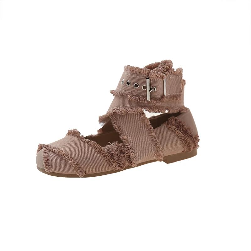 Fashion Women's Flats Canvas Fashion Square Toe Shoes Casual Slip-On Genuine Leather  Shoes Women Zapatos De Mujer Single Shoes