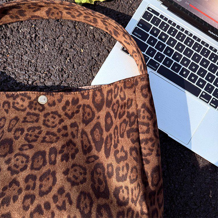 Korean Leopard Print Canvas Tote Bag - Autumn/Winter Casual, Large Capacity, Lazy Style Shoulder Bag