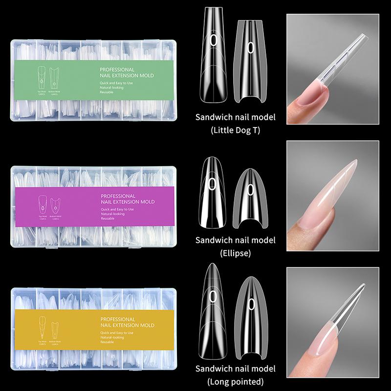 Sandwich Dual Nail Forms 240Pcs 15Size Extensions-Dual Forms Coffin Oval Almond Nail Forms Top Mold Bottom Mold Extensions