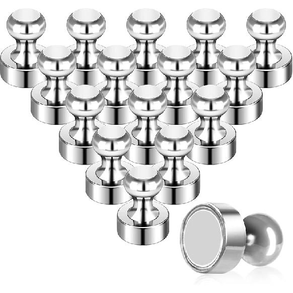 Набор из 16 серебристых магнитов на холодильник, сильные магниты для холодильника, магниты для доски, магниты для холодильника, металлические магнитные кнопки-гвозди для кухни, офиса, школы Pack of 16 серебряный