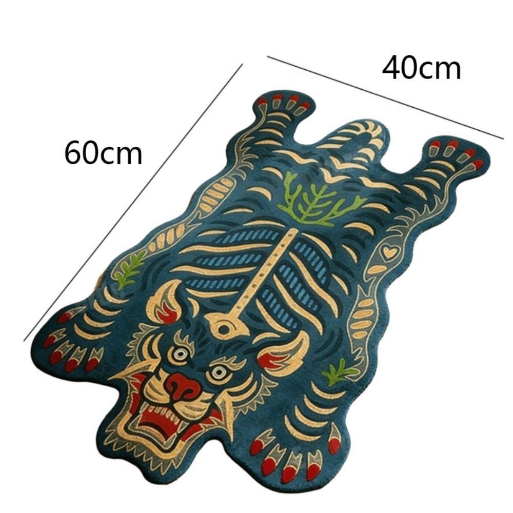 2D Flat Tiger Tiger Carpet Non Slip Creative Floor Mat Retro Area Rug  For Children