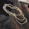 French retro zircon digital pearl necklace accessories women's beaded sweater chain light luxury items