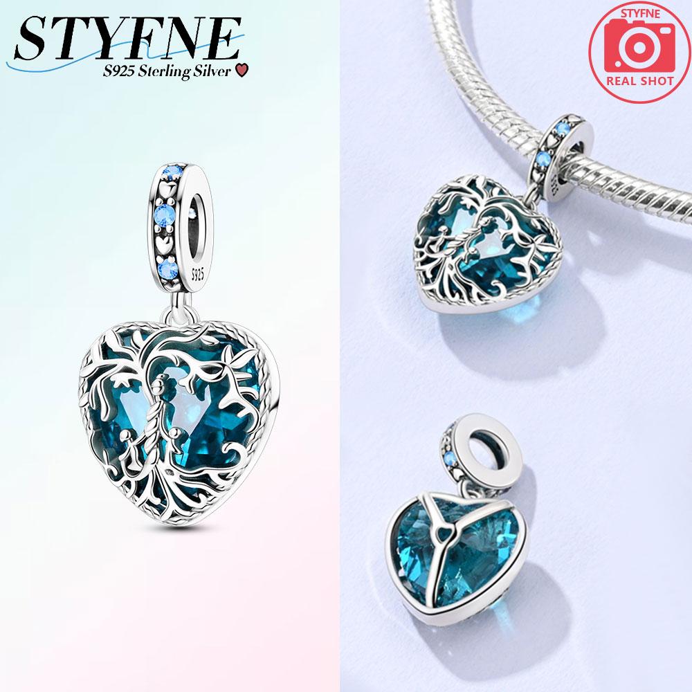 925 Silver Plated Blue Heart Tree of Life Charm Beads for Bracelet Jewelry Gifts Women Love Family