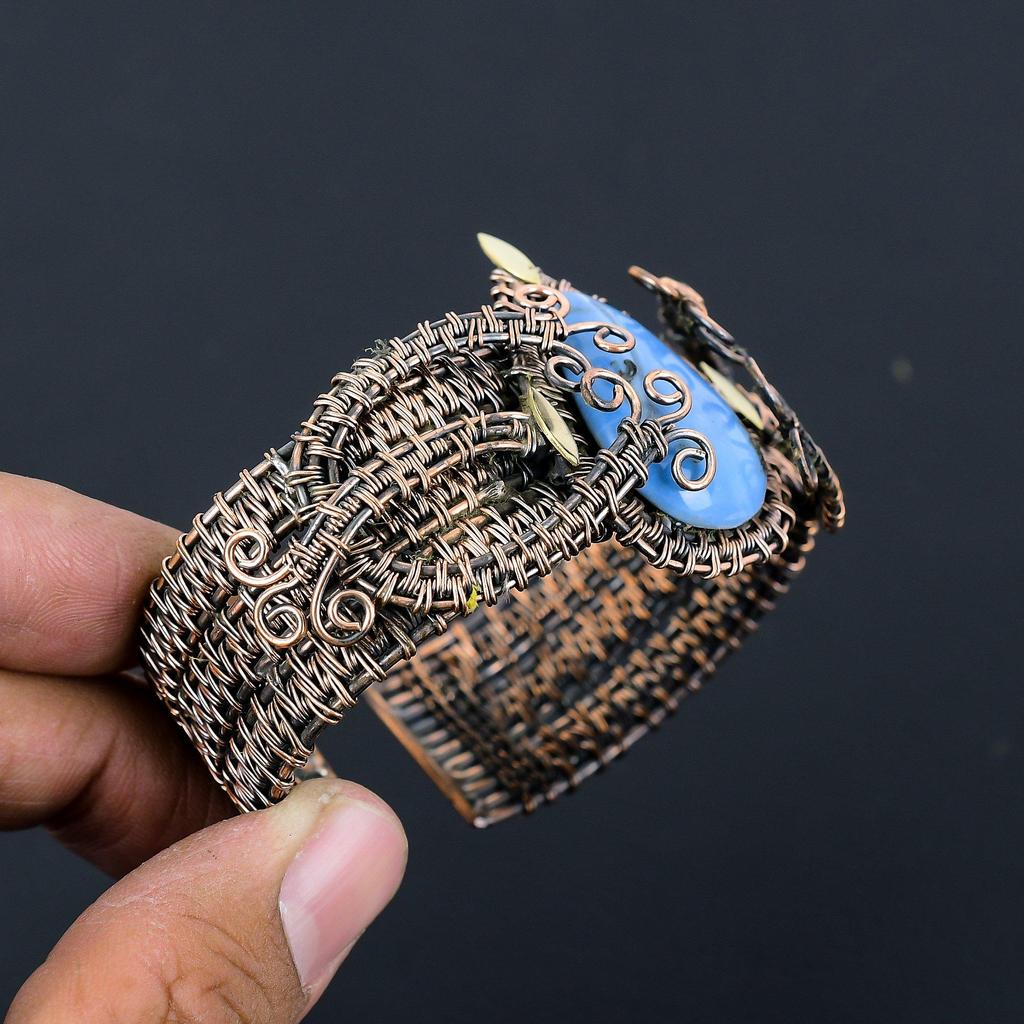 Owyphee Opal Gemstone Handmade Copper Wire Wrap Jewelry Adjustable Bracelet For Love