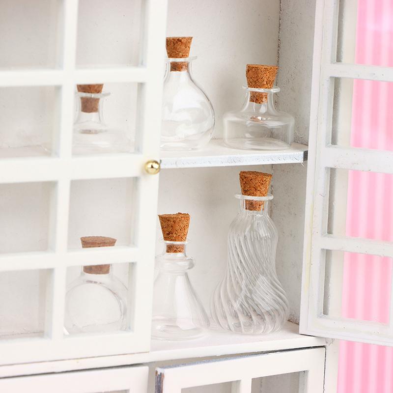 1:12 Dollhouse Mini Wish Bottle Glass Storage Bottle W/Cork Candy Jar Home Decor