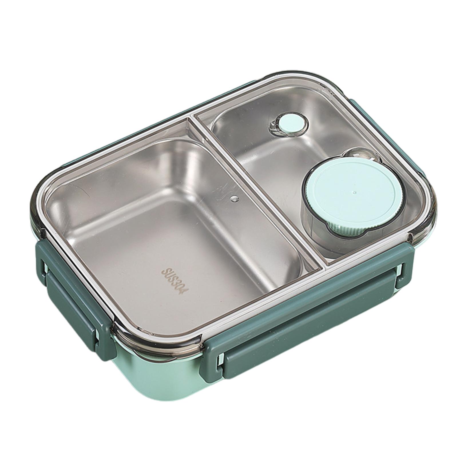 

Портативный ланч-бокс с отделениями для студентов и офисных работников, коробка бенто с вилкой и ложкой, контейнер для хранения еды из нержавеющей стали, для микроволновой печи 2 Grids зелёный