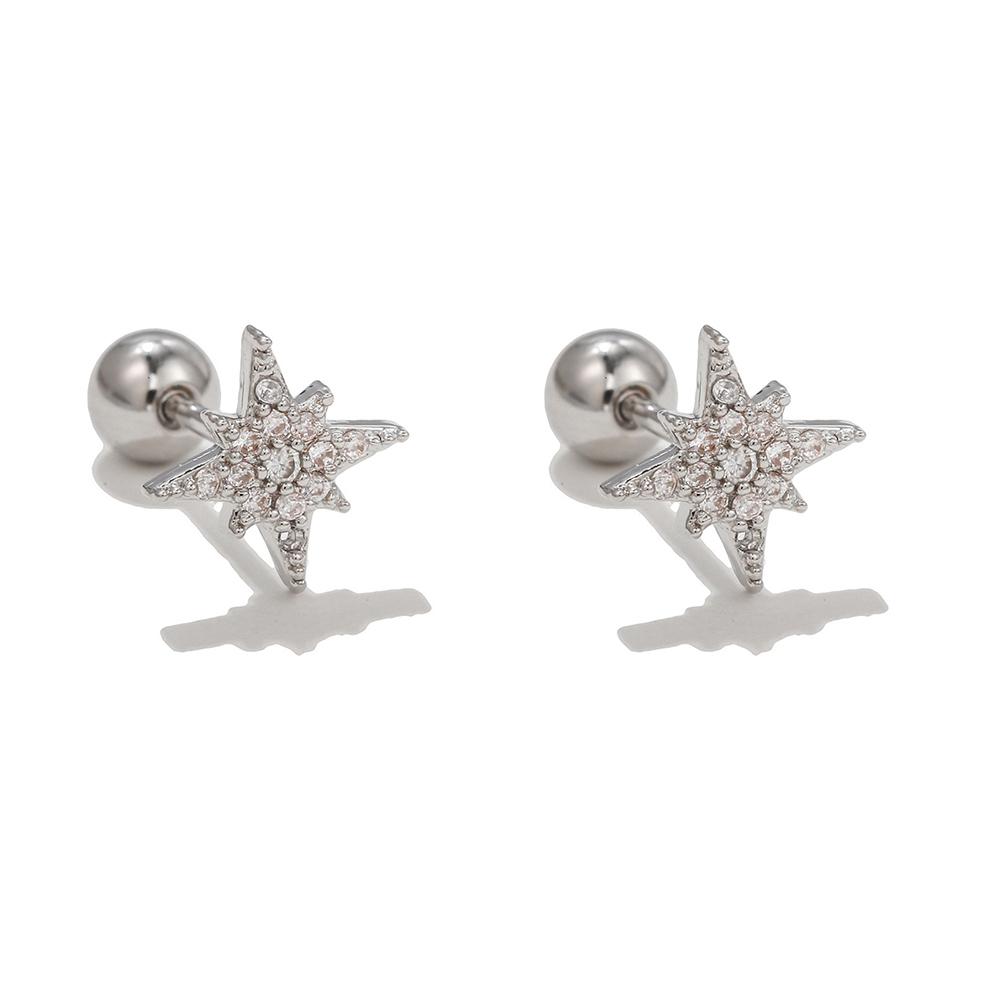 New Design Stainless Steel Cubic Zirconia Chain Stud Earrings For Women Star Moon Cartilage Earring Piercing Jewelry