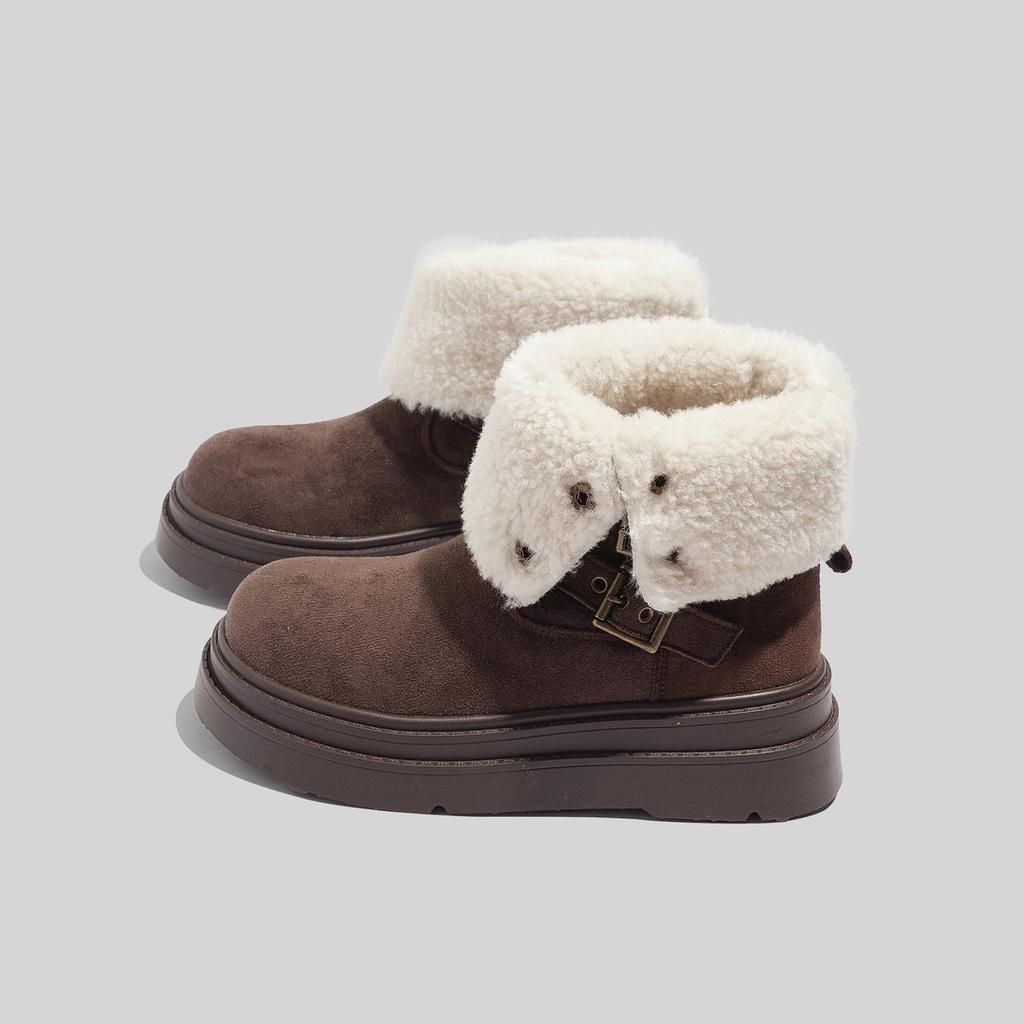 Belle velvet thick-soled snow boots medium tube winter warm thickened stacked wear ankela red shoes